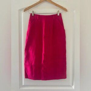 Lands’ End Hot Pink Midi 100% Linen Skirt